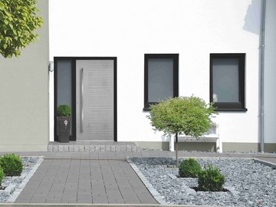 Art-Beton mit eingearbeitetem Relief - Aufsatzfüllung - Verglasung G500-25 mattiertes Glas mit klarem Rand - Griff 1044-13 Edelstahl