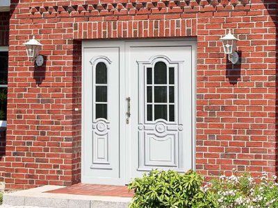 Einsatzfüllung - Ornamentglas Chinchilla - Griff 702-2 Messing brüniert