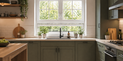 Küche: Küchenfenster mit Unterlicht