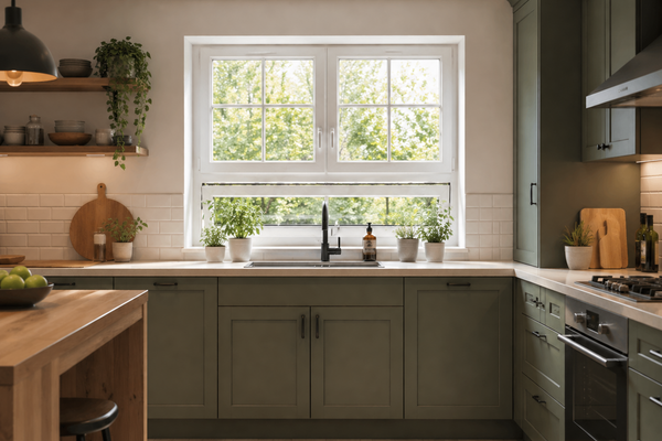 Küche: Küchenfenster mit Unterlicht