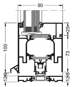 Schnittzeichnung Schüco FireStop ADS 90 FR30-CE für Außenanwendungen