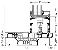 Schnittzeichnung Schwellenbereich Schüco ASE 80.HI, Systembautiefe 180 mm