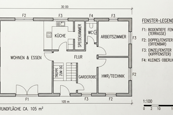 Grundriss Neubau mit Fensteröffnungen