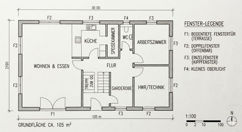 Grundriss Neubau mit Fensteröffnungen