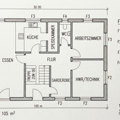 Grundriss Neubau mit Fensteröffnungen